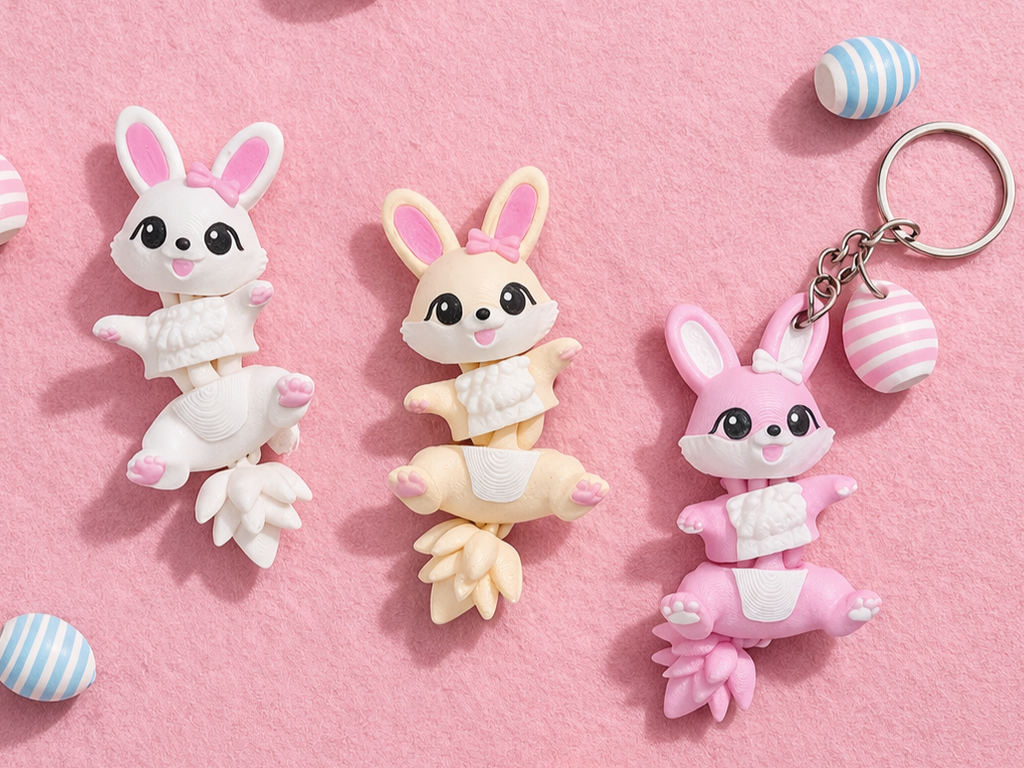 Fluffy Mascots™ Easter Bunny Keychain | Conejita Articulada de Pascua