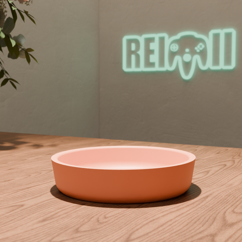 Plato para maceta impreso en 3D en color terracota con diseño minimalista y detalle grabado decorativo