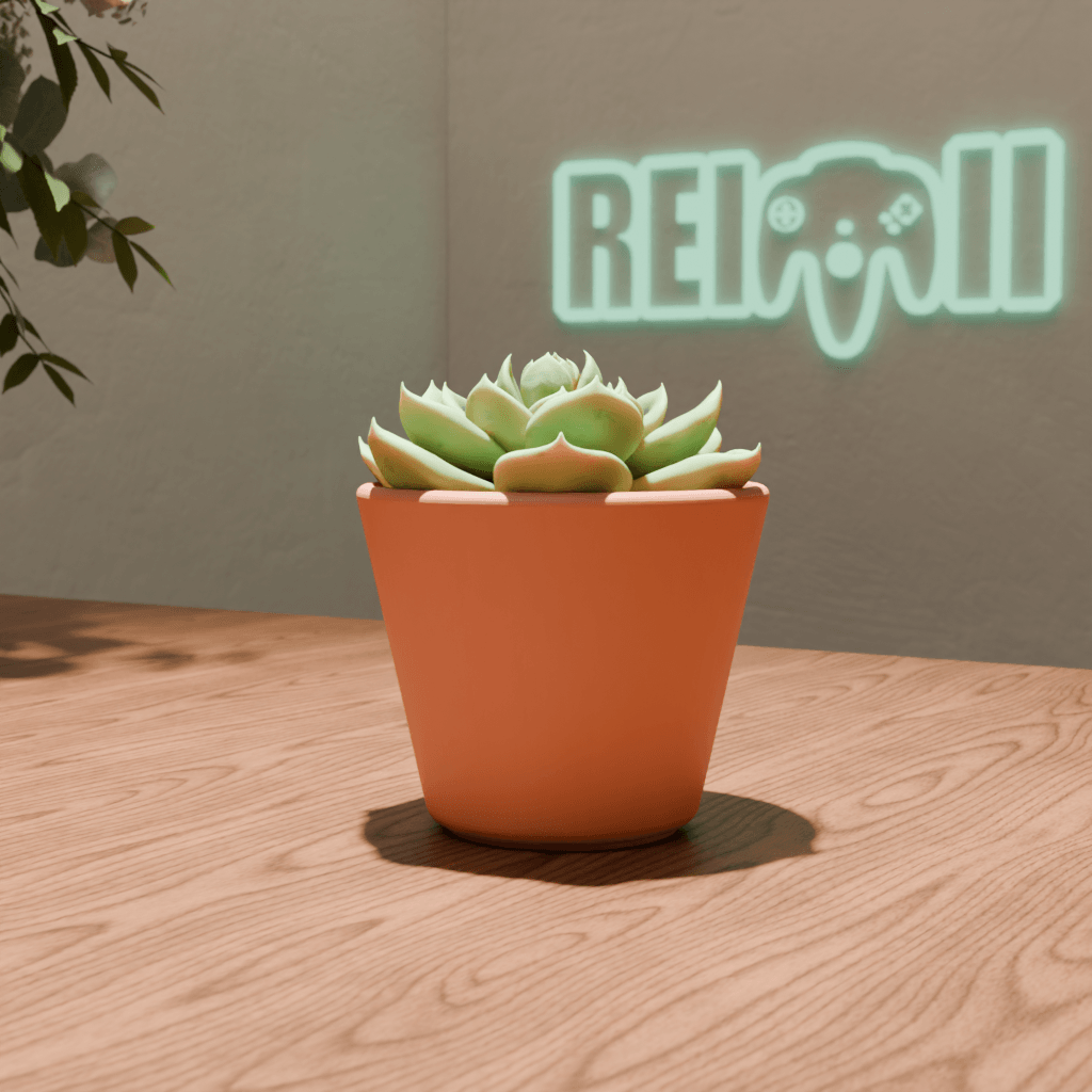 Maceta impresa en 3D con planta suculenta decorativa y plato inferior en estilo minimalista aesthetic