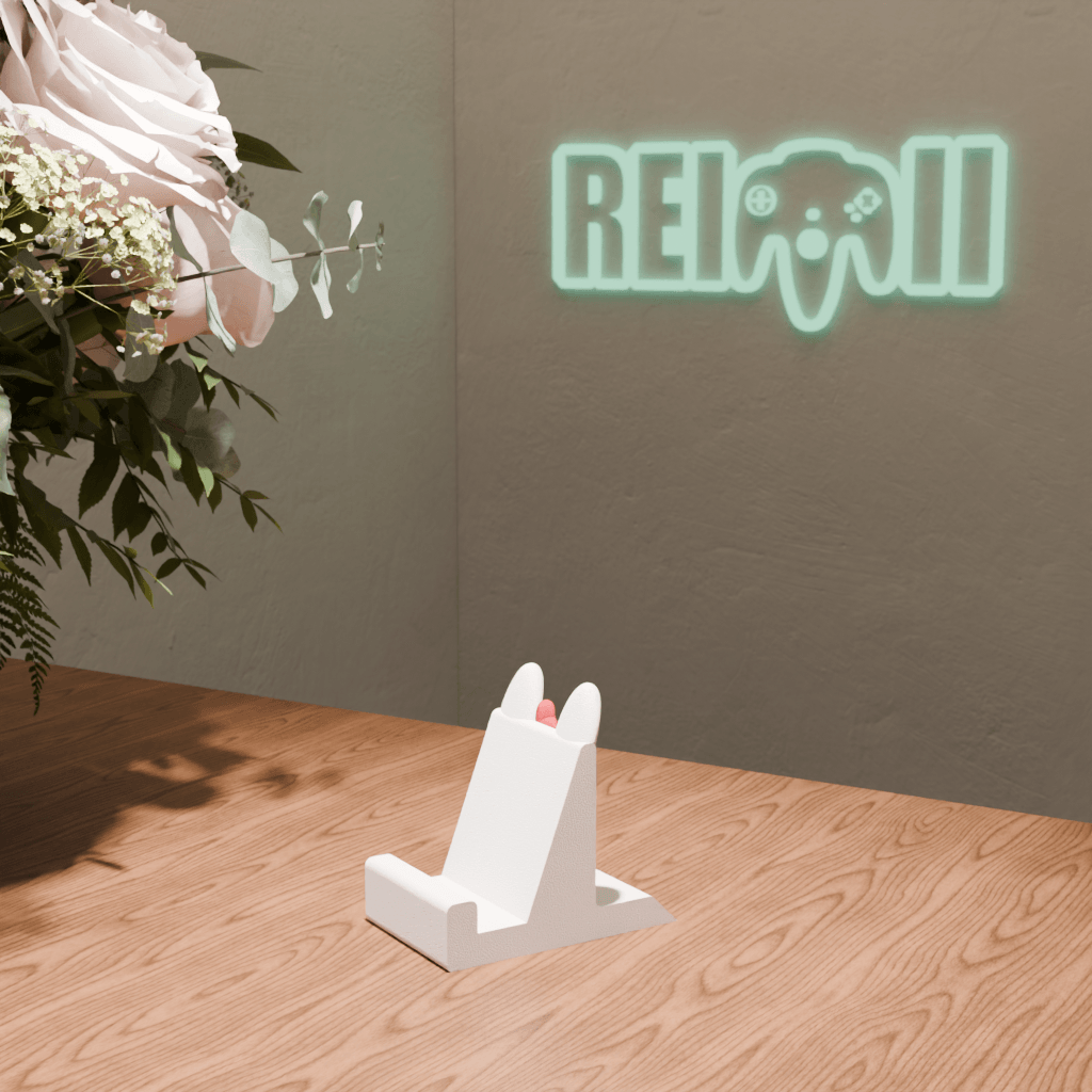 Soporte para móvil inspirado en Hello Kitty impreso en 3D con diseño kawaii minimalista en color blanco