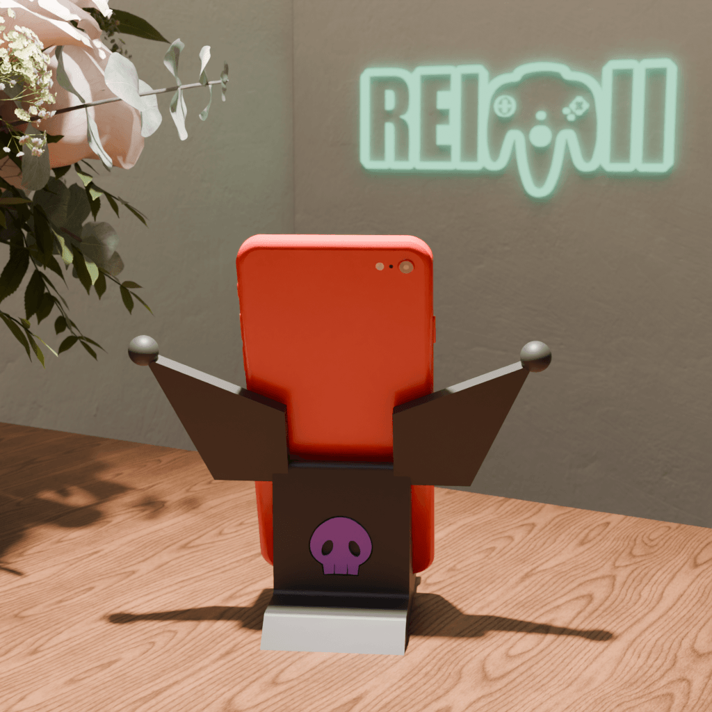 Base para móvil inspirada en Kuromi impresa en 3D con diseño minimalista y acabado negro