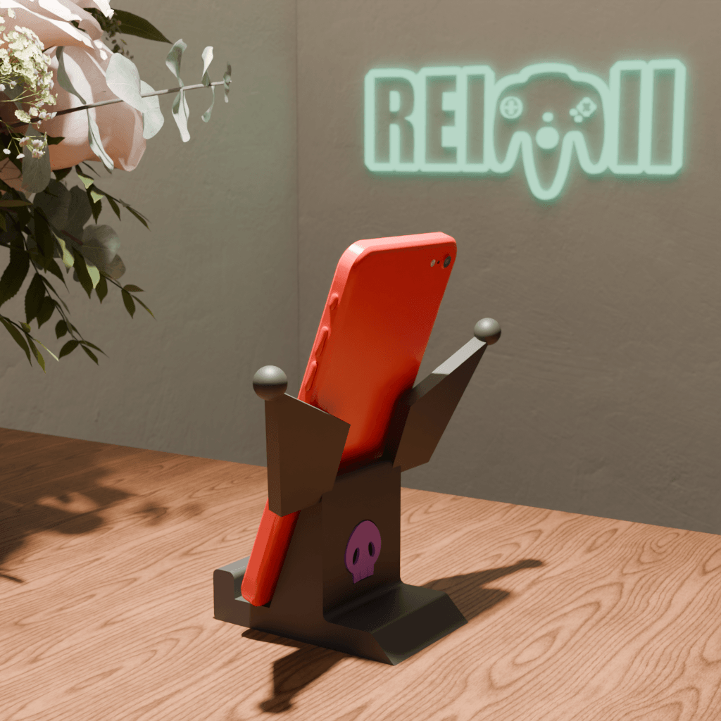 Base para móvil inspirada en Kuromi impresa en 3D con diseño minimalista y acabado negro