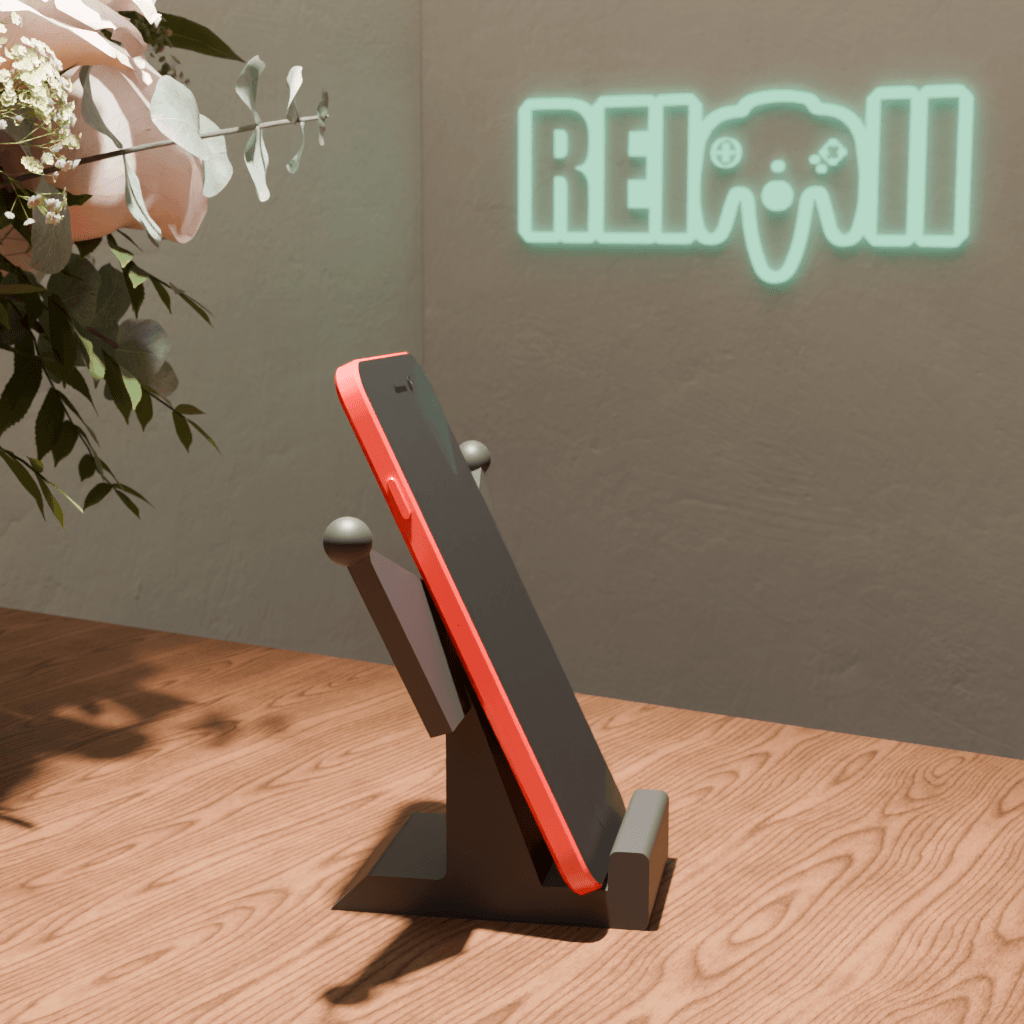 Base para móvil inspirada en Kuromi impresa en 3D con diseño minimalista y acabado negro