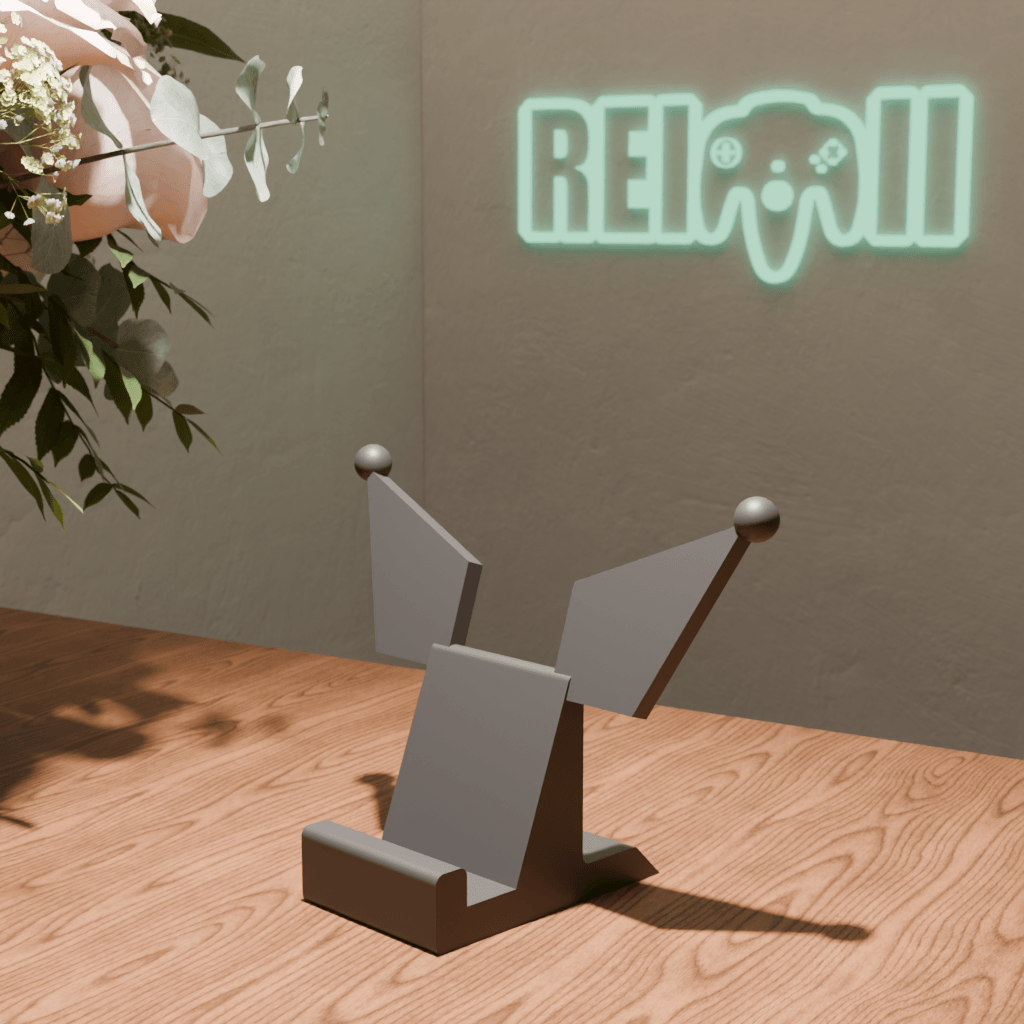 Base para móvil inspirada en Kuromi impresa en 3D con diseño minimalista y acabado negro